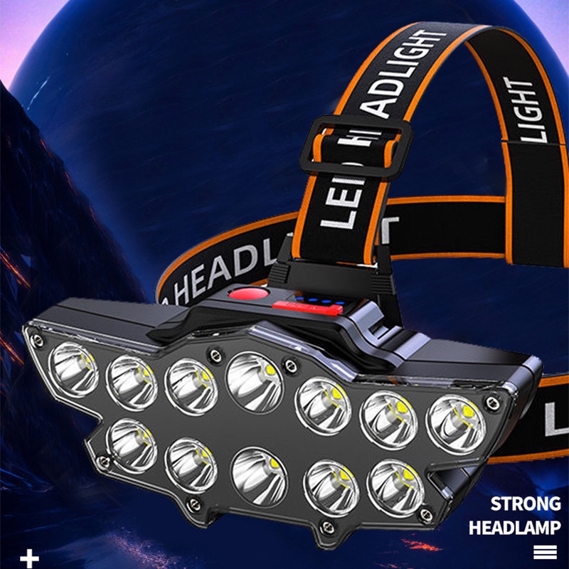 Có thể bán buôn Đèn Pin Đội Đầu 12 Bóng LED Sạc USB Chống Thấm Nước Dành Cho Đi Câu Cá/Đi Bộ Đường Dài/Câu Cá vermont055 Hàng giao ngay