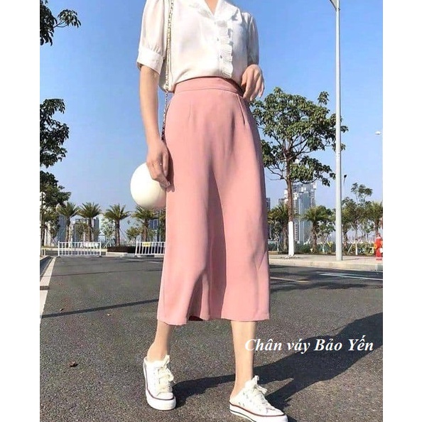 Chân váy dài midi dáng A nhẹ màu hồng phấn (sẵn size)-M11H