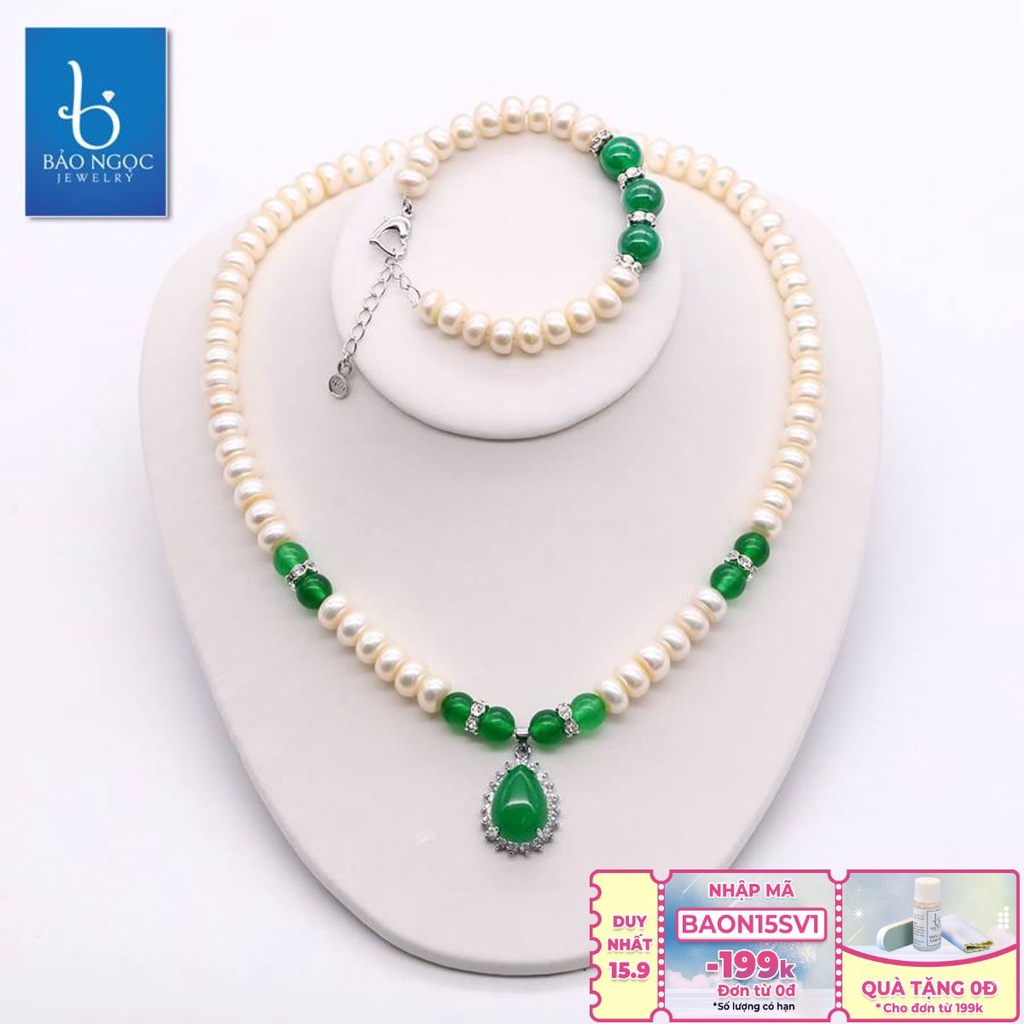 Vòng cổ ngọc trai cao cấp đá mã não xanh sang trọng DB1910 - Bảo ngọc jewelry