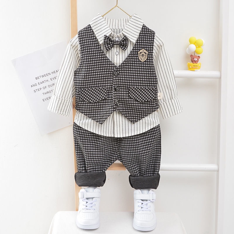 Bộ Áo Sơ Mi Tay Dài + Áo Vest + Quần Dài Phong Cách Hàn Quốc Thời Trang Xuân Thu Mới 2022 Cho Bé Trai 1-4 Tuổi