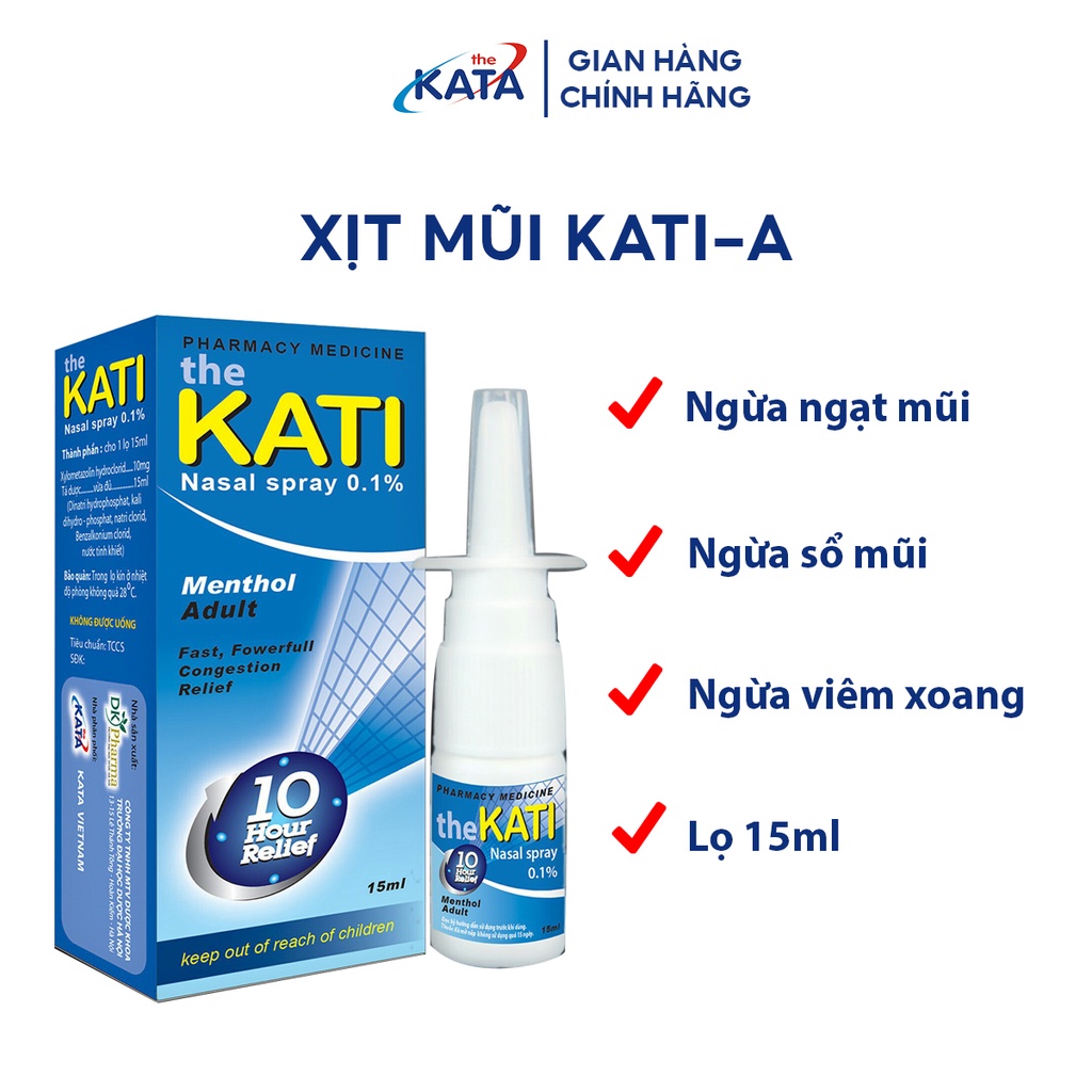Xịt Mũi Kati-A 15ml Giảm Nghẹt Mũi, Sổ Mũi, Chảy Nước Mũi - Kata Pharma KP009