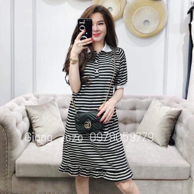 Váy suông kẻ cổ bẻ Cực HOT