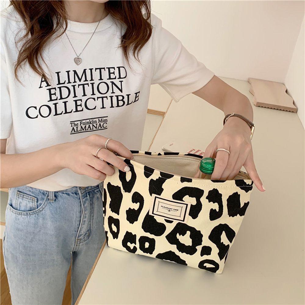Túi Vải Canvas Đựng Mỹ Phẩm / Đồ Vệ Sinh Cá Nhân Cỡ Lớn Họa Tiết Da Báo 2Lilife