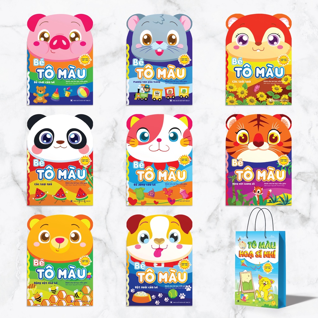 Bộ 8 cuốn Tô màu Cùng con Tập làm Hoạ sĩ nhí - Kèm theo túi