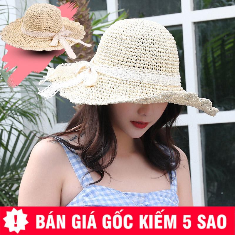 Nón Cói Đi Biển Đan Trơn Viền Hoa Dây Ren P1306