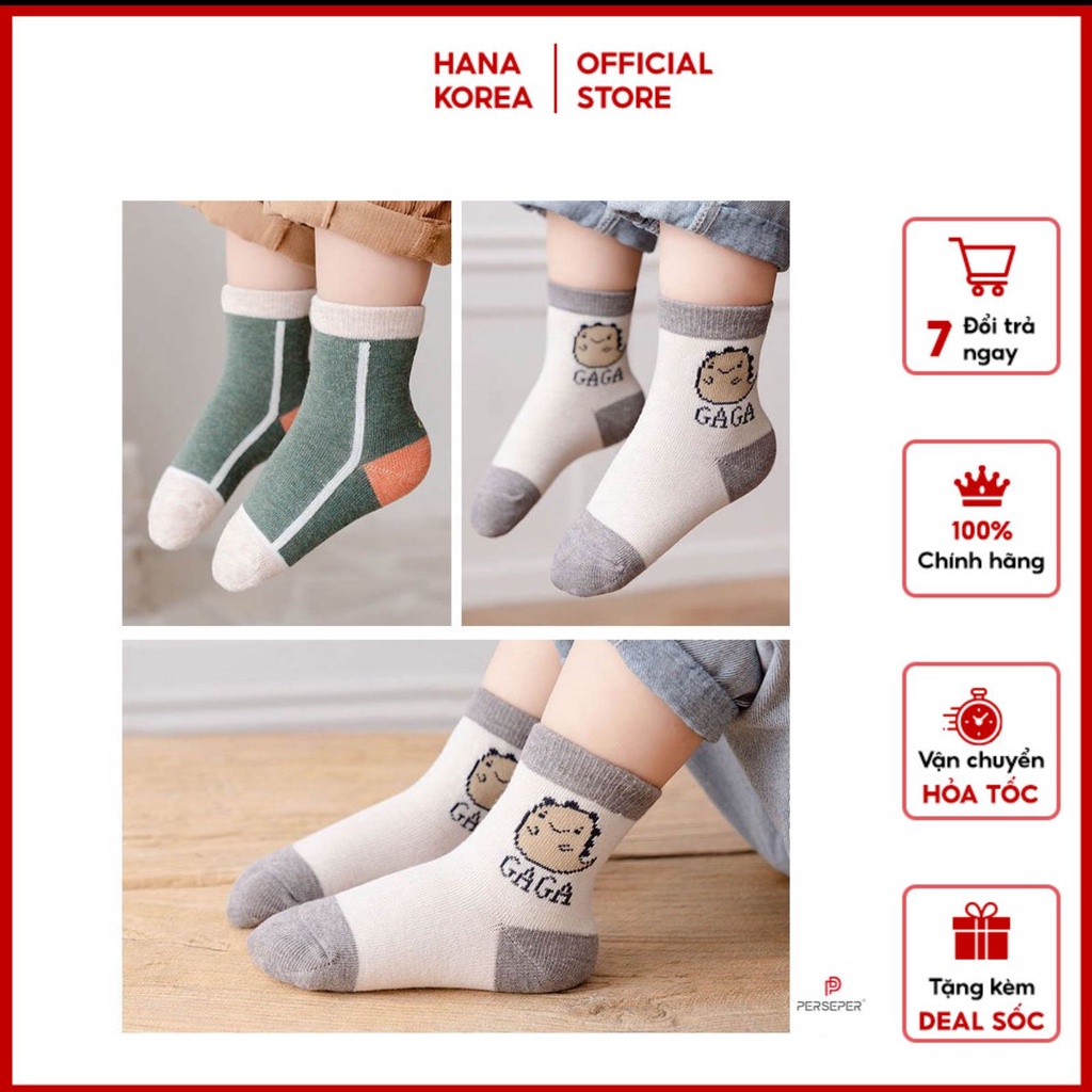 Set 5 đôi tất C906 chất liệu cotton thấm hút mồ hôi in họa tiết hoạt hình dễ thương cho bé trai từ 1-12 tuổi