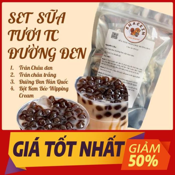 Giá rẻ - Set sữa tươi trân châu đường đen kèm công thức tự nấu độc quyền CỰC NGON, ăn vặt Hà Nội