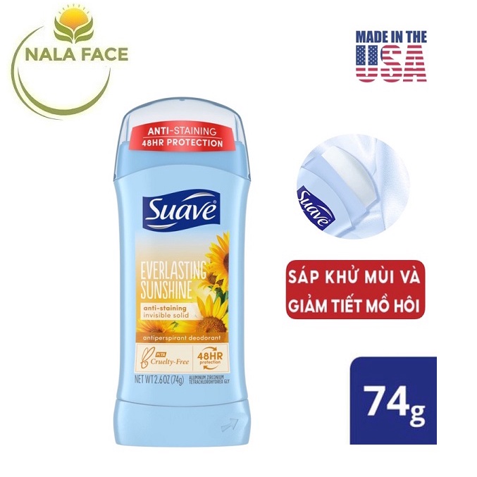 Lăn Sáp Khử Mùi Nữ Suave Everlasting Sunshine Invisible Antiperspirant Deodorant Stick 74g