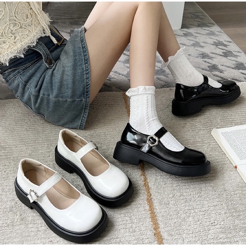 Giày búp bê có quai khoen bông hoa Mary jane dễ thương vintage Yannie Lolita
