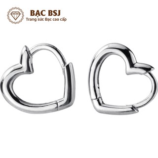 Bông tai nữ bạc bsj s925 hình trái tim bnu01