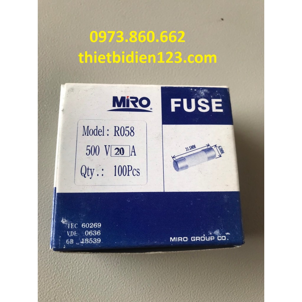 cầu chì sứ phi 6mm R058 500V 3A,20A