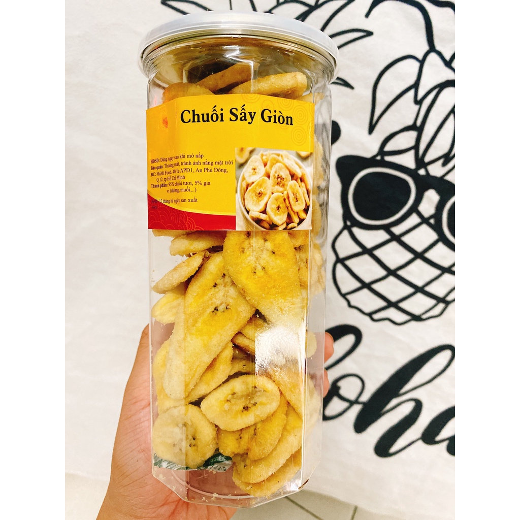 Chuối sứ sấy giòn,  lon pet 300g, đặc sản Đà Lạt giòn ngọt