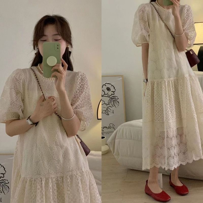 Đầm midi  Công Chúa Phối Ren Tay Phồng Phong Cách Pháp Thời Trang Mùa Hè Hàng Mới 2023 Dành Cho Bạn Nữ