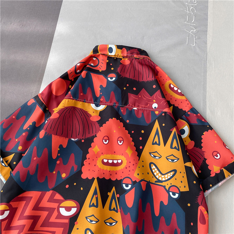 Áo sơ mi tay ngắn in họa tiết hoạt hình kiểu Hawaii cho nam