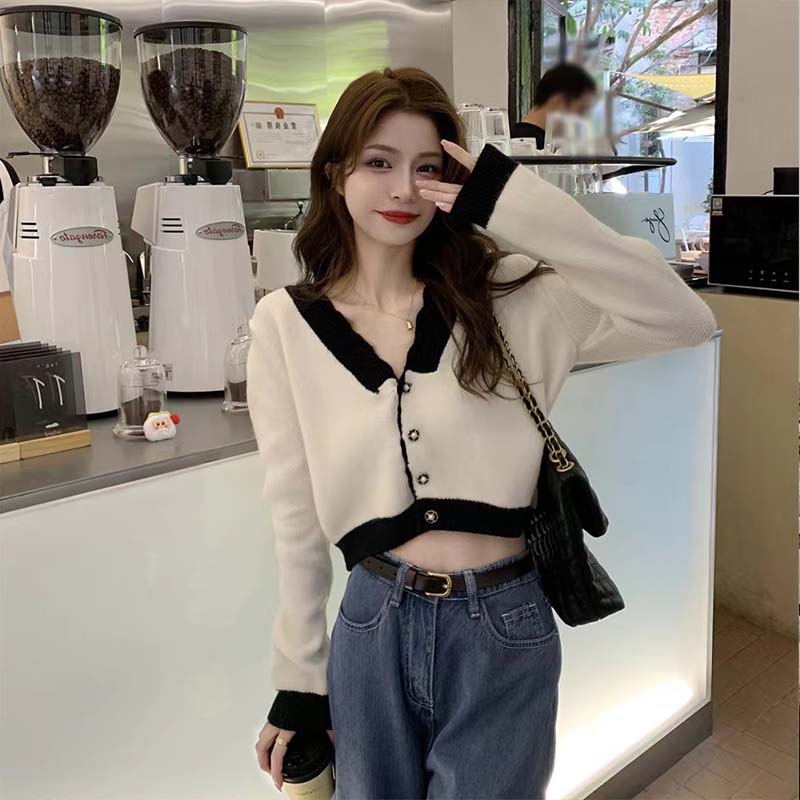 Áo cardigan ZHELIHANGFEI dệt kim tay dài cổ bẻ lưng cao thiết kế thanh lịch dành cho nữ