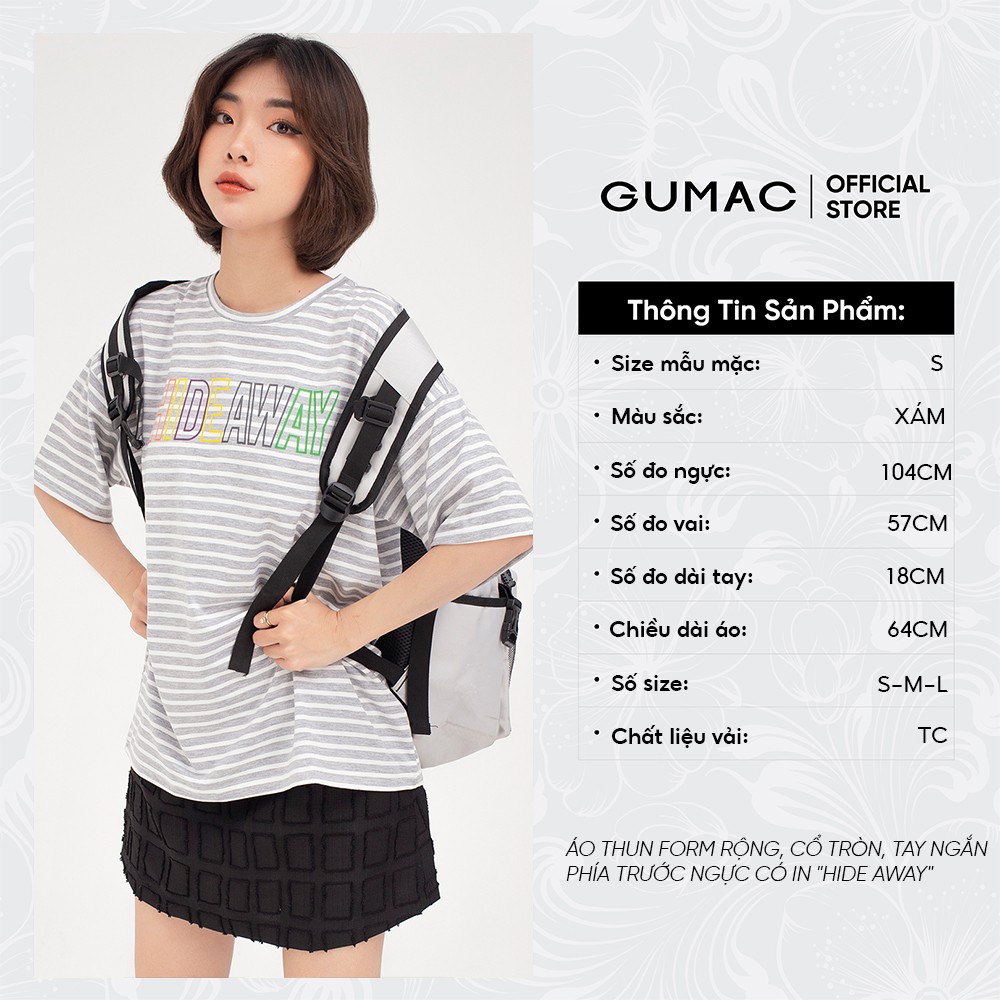 [Mã WABRGU100 giảm 15% đơn 249K tối đa 100k] Áo thun nữ sọc ngang in chữ GUMAC phong cách unisex in chữ sành điệu ATB411 | BigBuy360 - bigbuy360.vn