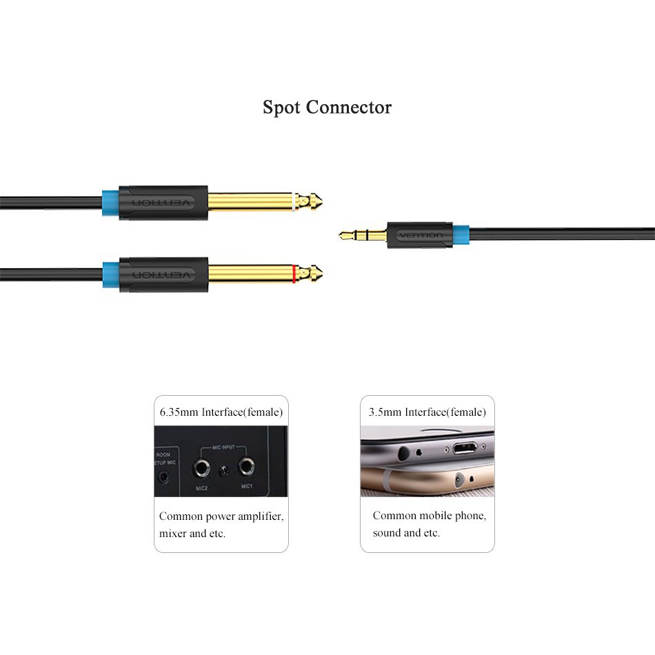 Dây cáp audio chuyển giắc 3.5mm sang 2 giắc 6.5mm