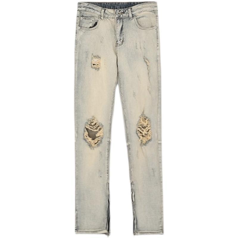 Quần jeans rách dáng ôm 9AG1 kéo khóa zip phong cách đường phố hiphop Âu Mỹ