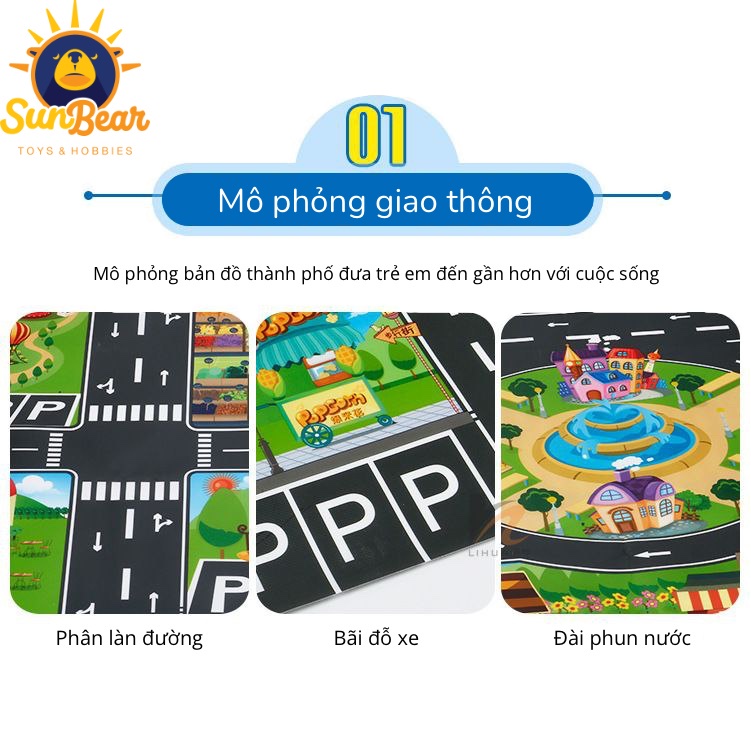 Thảm đồ chơi mô hình bản đồ giao thông cho bé 130x100 - Sun Bear