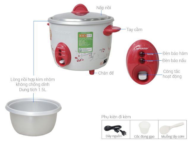 Nồi cơm điện Sharp 1l5 (Hàng nhập Thái Lan mới 100%) | BigBuy360 - bigbuy360.vn