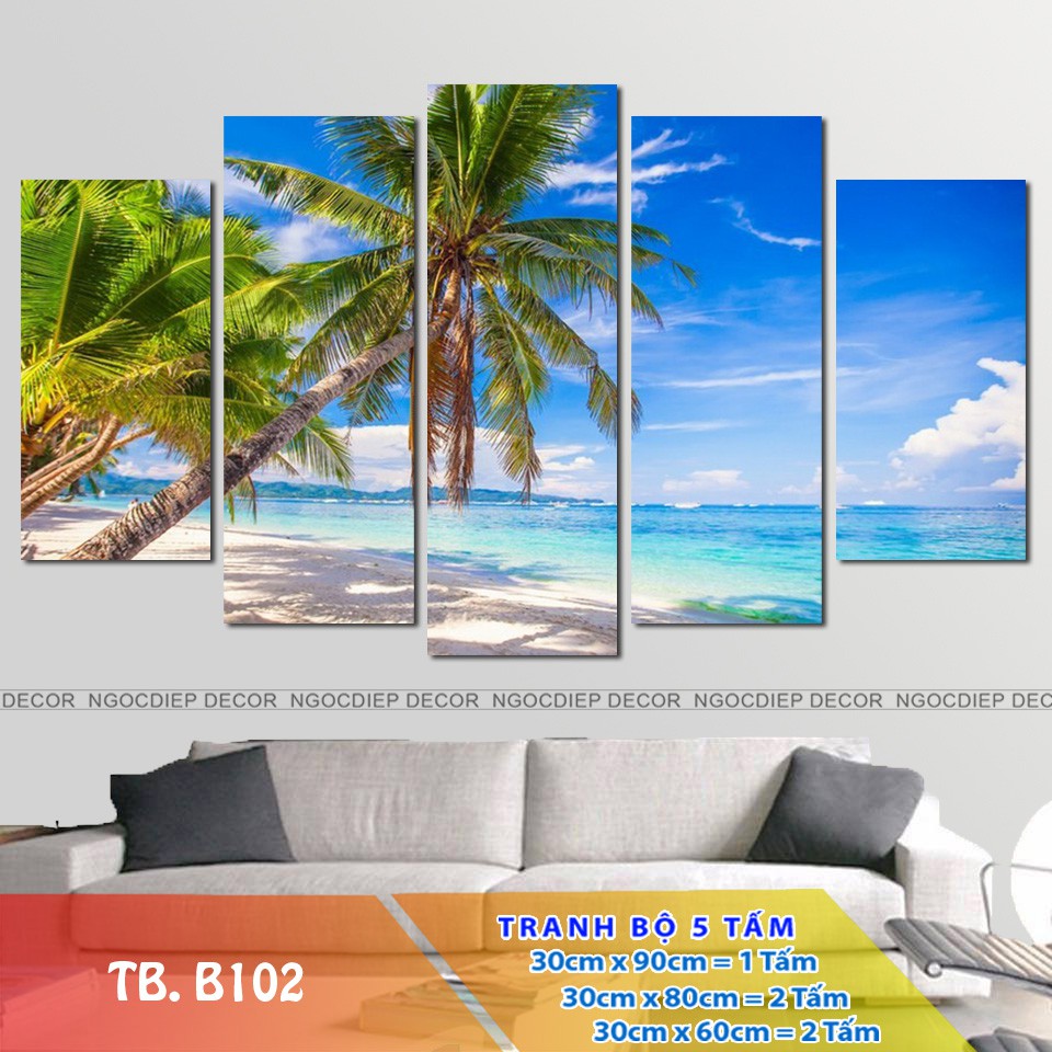[SALE] bộ 5 tấm tranh treo tường bờ biển, tranh phong thủy tuyệt đẹp loại 1 giá rẻ 30*60|80|90