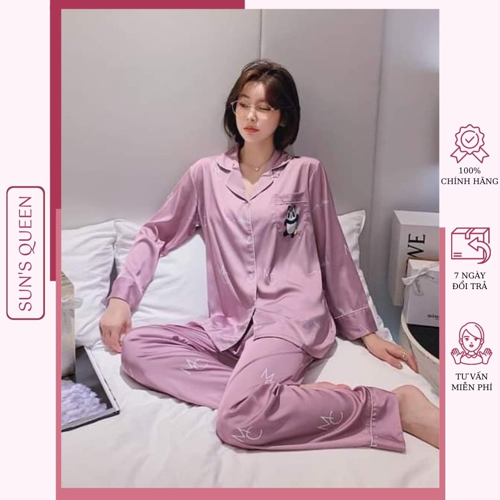 Đồ ngủ Pijamas, đồ bộ nữ dài tay mặc nhà chất liệu lụa cao cấp