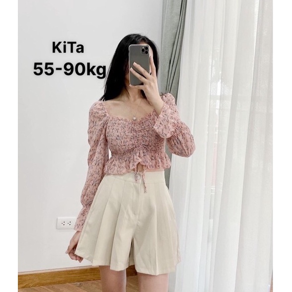 Áo croptop bigsize nữ dài tay KitaFashion, croptop bigsize hoa nhí 55-90kg