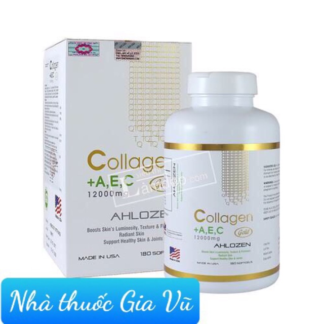 Collagen + AEC Gold 12000mg Ahlozen Cao Cấp Nhập Khẩu Mỹ Hộp 180 viên ( Date mới)