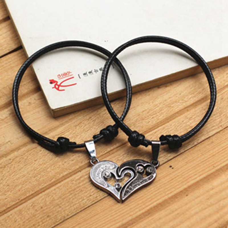 Set 2 vòng tay thiết kế trái tim đính đá quý nhân tạo sang trọng dành cho cặp đôi