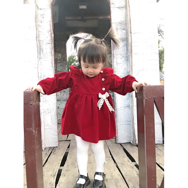 Váy nhung đỏ cho bé gái size từ 1-5 tuổi