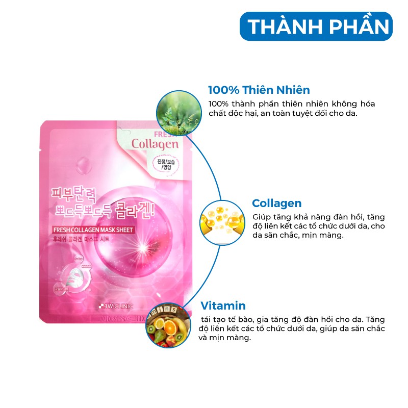 Combo 10 Túi Mặt nạ giấy - Mặt nạ dưỡng da chiết xuất từ Collagen 3W Clinic Hàn Quốc 23mlx10