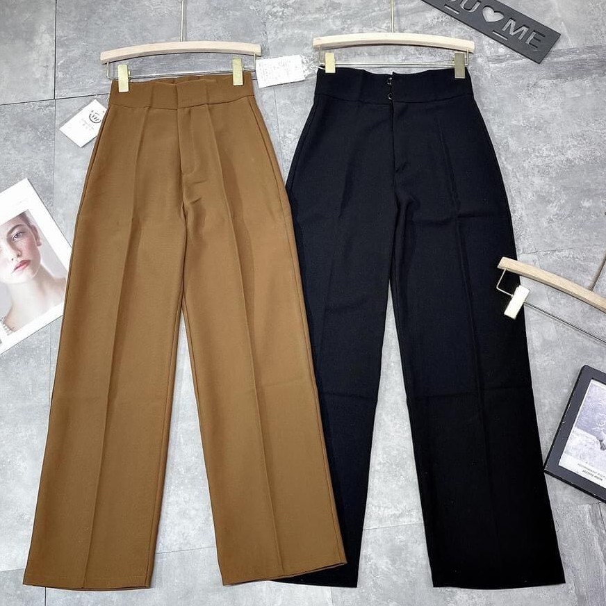 Quần ống suông Quần culottes dáng dài cạp cao bản to siêu Hot