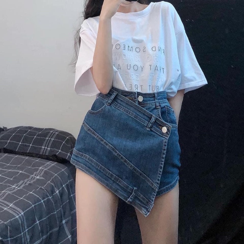 chân váy quần jeans , short rút dây jean nữ lưng siêu cao, co giãn tốt ( hình thật kèm video)