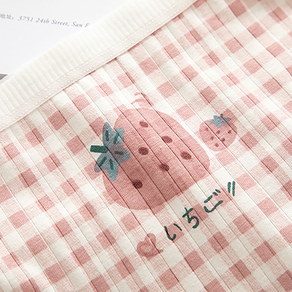 Quần lót cotton thoáng khí in họa tiết caro/ dâu tây dễ thương quyến rũ cho nữ BACK2LIFE