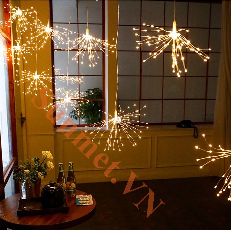Đèn Pháo Hoa Thả Treo Trang Trí Ngày Tết Kèm Điều Khiển Từ Xa Chớp Nháy 8 Chế Độ Sáng, tt noel