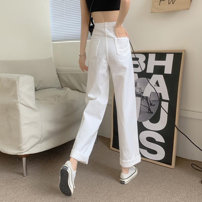 Quần jean IELGY dài mỏng ống rộng lưng cao phong cách Hàn Quốc cho nữ