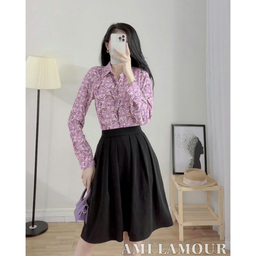 Áo sơmi hoa nhí SANA, áo sơmi AMI LAMOUR lụa crep cao cấp