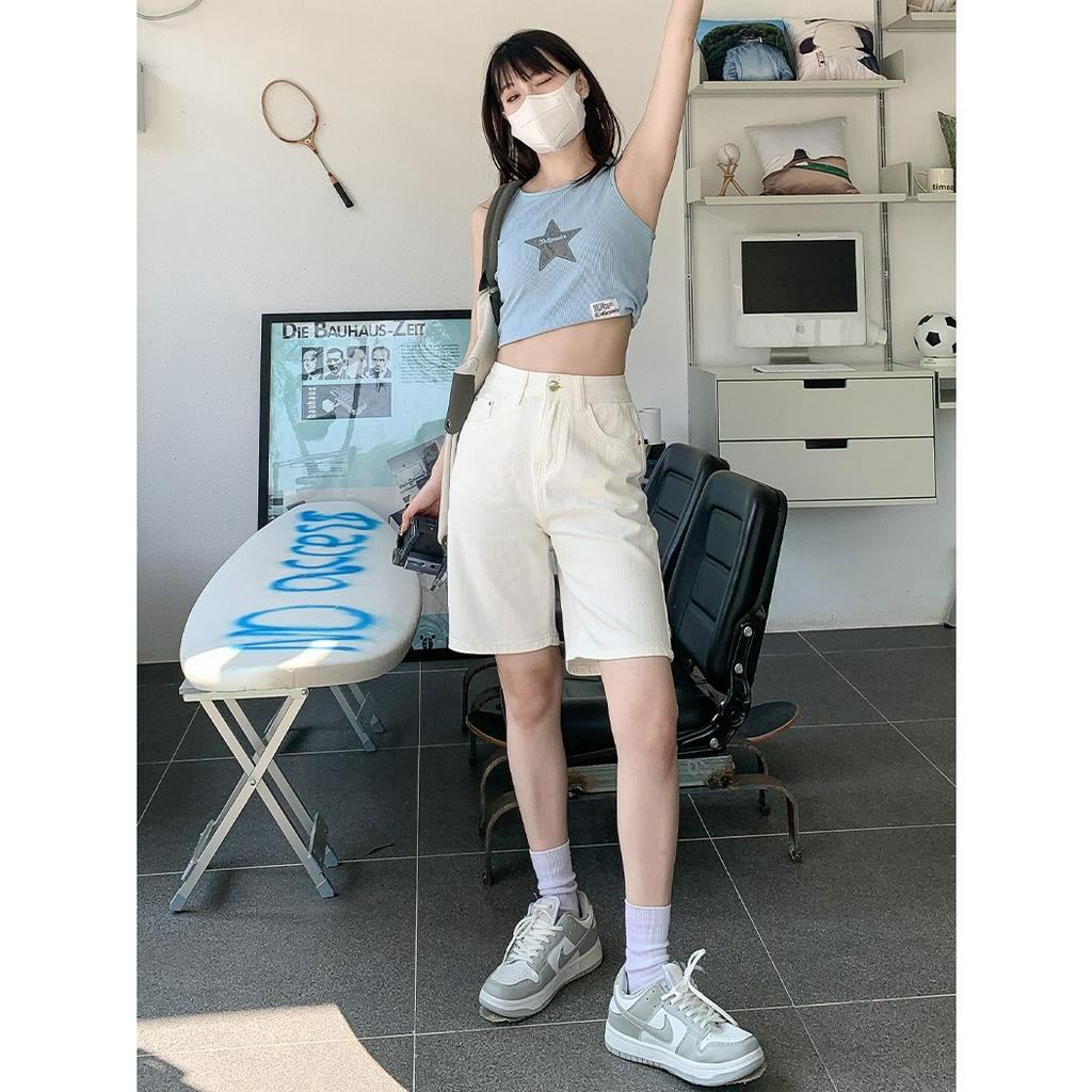 「 WELOVE1 」Quần Short Denim Lưng Cao Dáng Rộng Nhiều Màu Thời Trang Mùa Hè Cho Nữ