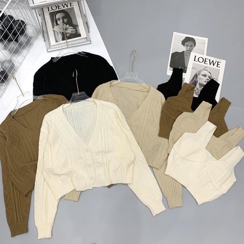 Áo cardigan len mix áo 2 dây B04, sét cardigan và áo dây len hàn siêu xinh.