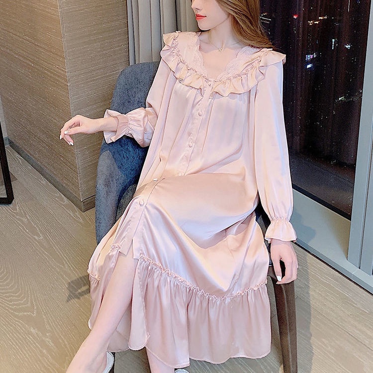 Đồ ngủ Tay Dài Phối Ren 2 Màu Tùy Chọn Phong Cách Pháp