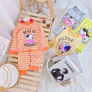 [SALE] Bộ Quần Áo Bé Gái, Bé Trai Minky Mom Sọc Ngang In Hình Bò Sữa Moo, Bộ Dài Tay Cho Bé Mặc Nhà Thu Đông MKMTD2137
