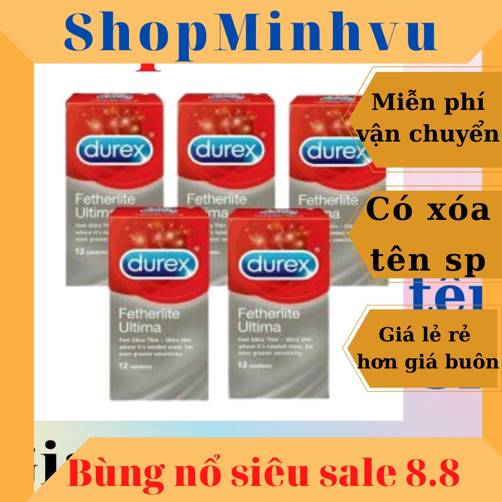 [ Có video ảnh thật ]Bộ 5 hộp Bao cao su Durex Fetherlite ultima (60 cái bcs)