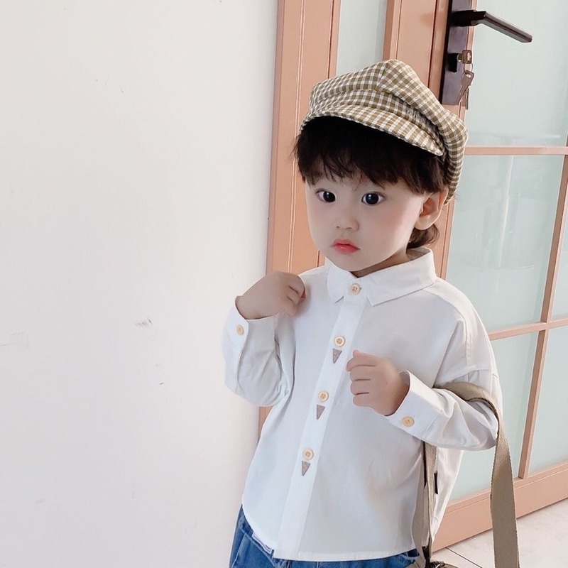 Áo Sơ Mi Cotton Tay Dài Thời Trang Xuân Thu Phong Cách Hàn Quốc Cho Bé Trai