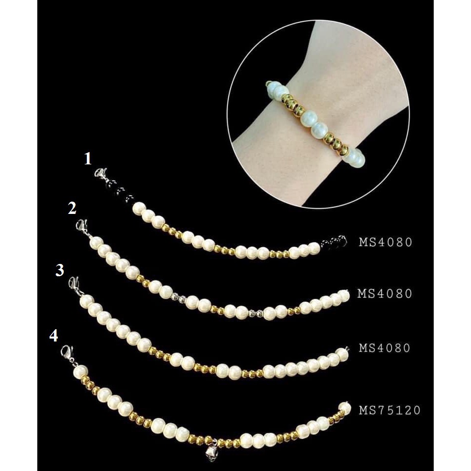 Dây vòng tay hạt ngọc mix bi màu gold cá tính - vòng tay unisex