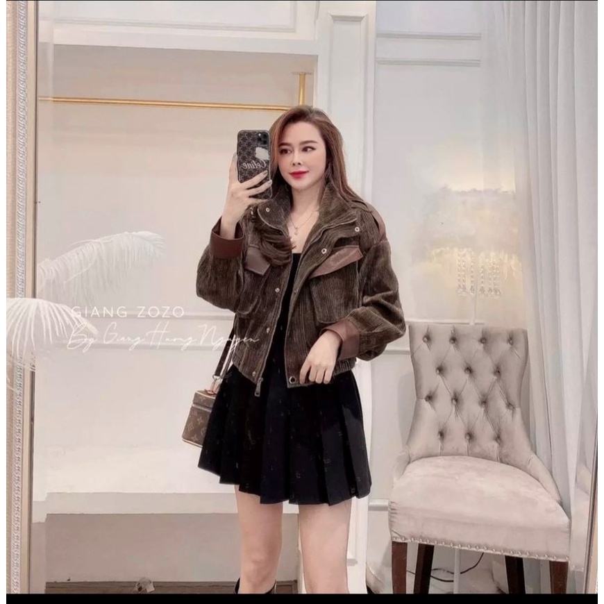 Áo Khoác Blazer Nhung Túi Ngực Màu Nâu Cúc Bấm, Bo Chun Chuẩn Ảnh | BigBuy360 - bigbuy360.vn