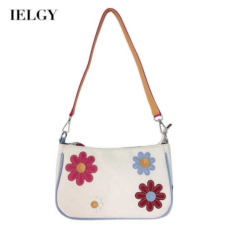 Túi IELGY đeo vai vải canvas họa tiết hoa màu sắc tương phản thời trang cho nữ