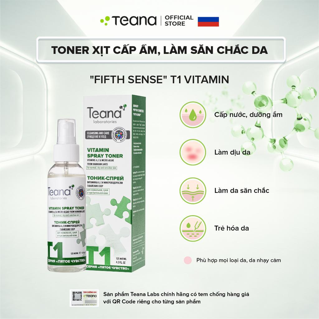 Toner Teana "Fifth Sense" T1 Vitamin Spray dạng xịt cấp ẩm, săn chắc da với chiết xuất tảo vi sinh & vitamin A, E 125ml