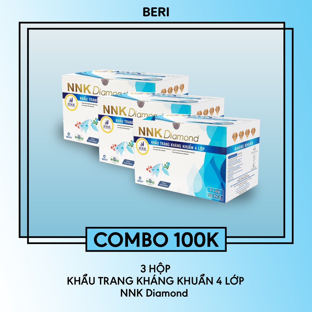 SET 3 HỘP KHẨU TRANG NNK DIAMOND 4 LỚP 50 CÁI MÀU XANH