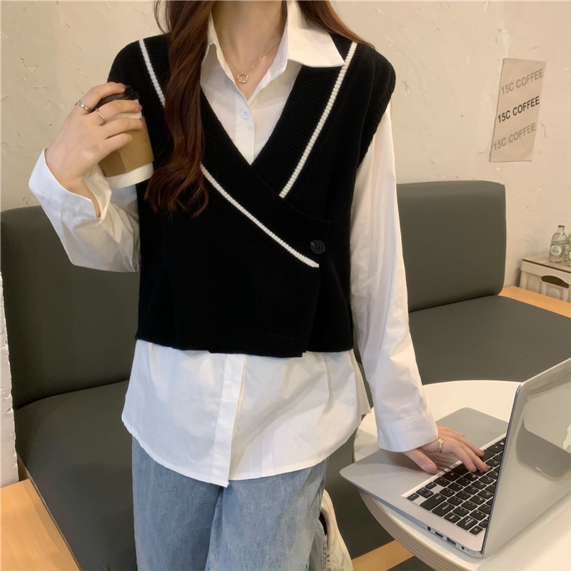 HoneySexy Áo vest nữ cổ chữ V lỏng đan không tay hàng đầu đơn giản thời trang cổ điển gợi cảm | BigBuy360 - bigbuy360.vn