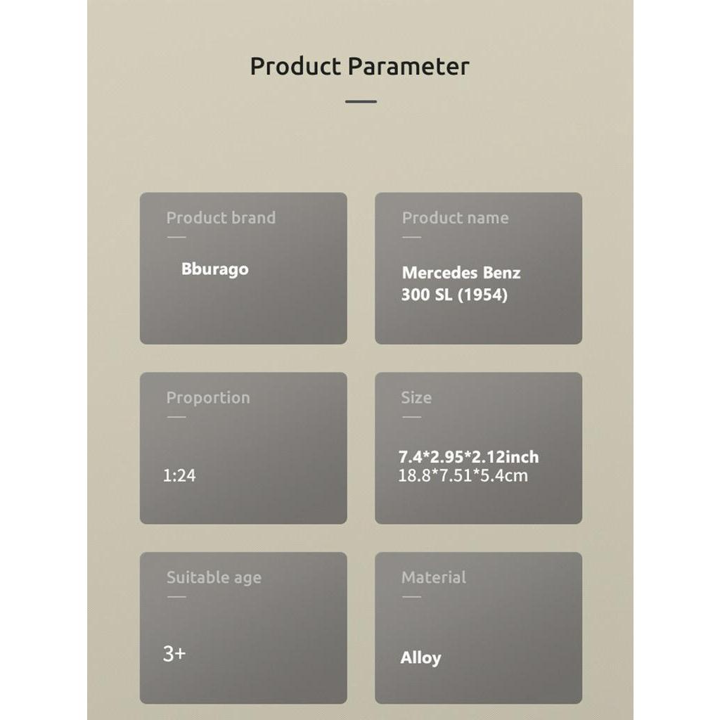 Bburago 1954 mercedes benz 300 sl cars 1:24 alloy vehicle diecast cars mô hình bộ sưu tập đồ chơi quà tặng cho trẻ em người lớn